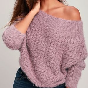 Lulu's Off of the Shoulder Cropped Fuzzy Sweater